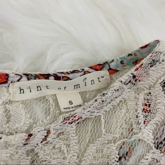 Hint of Mint Boho Mini Dress Pink with White Lace Size Small - Picture 7 of 7